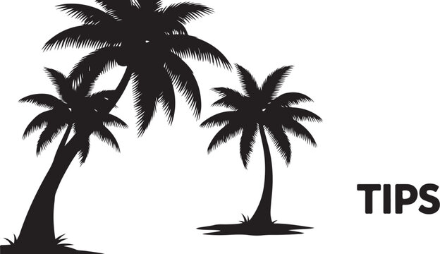 Black silhouette palm trees and the word t i p s white tips