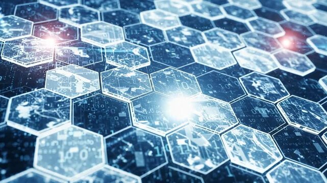 Abstract digital hexagon network with binary code