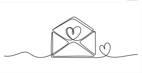 Continuous single line drawing of an envelope with heart symbol for love message and romantic communication concept Vector, illustration © Ranjona Vector Art