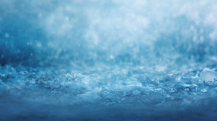 Fototapeta premium Frozen blue ice abstract background with crystalline texture, glittering white frost, and cold winter water shards creating a chilling atmosphere and icy landscape