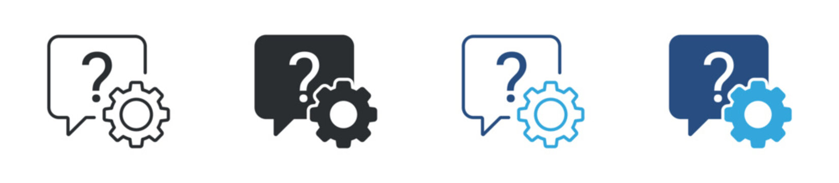Support and settings icon set. help desk communication with gear symbol. technical assistance concept. vector illustration.