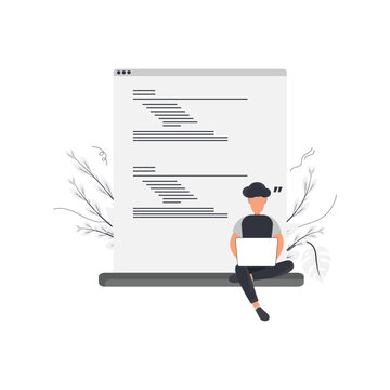 Software Developer Coding with Large Screen and Laptop Illustration