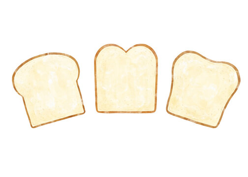 水彩風食パン3枚セットのイラスト・様々な形 正面 真上 / Watercolor sliced bread set of 3 various shapes front view illustration