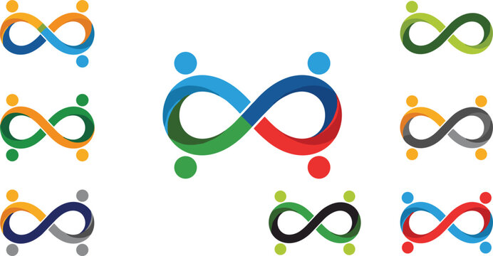 
Colorful Infinity Loop People Icon Set with Team Unity and Community Symbols for Business, Brand, and Corporate Identity Designs

