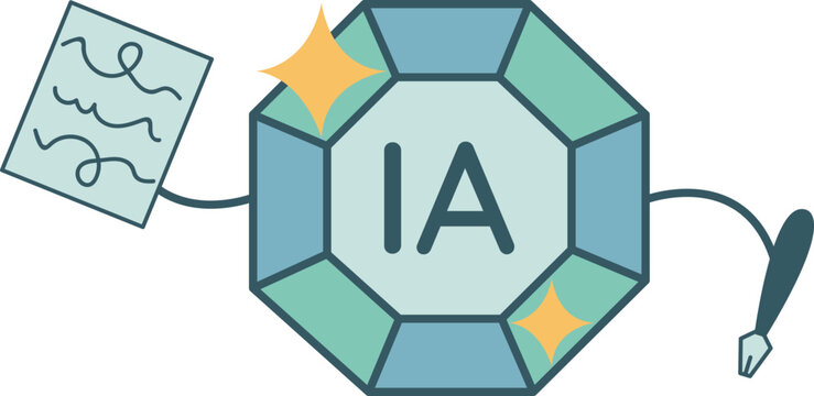 Ic&ocirc;ne / illustration vectorielle sur l'aide &agrave; la r&eacute;daction par intelligence artificielle (IA) (flat design, style cartoon, couleurs)