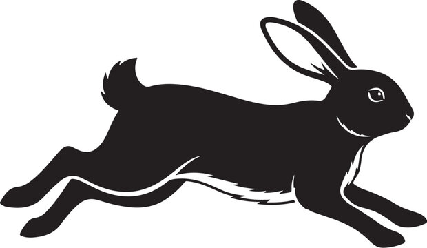 Black rabbit silhouette running right jumping