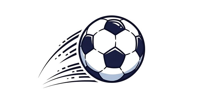 cartoon soccer ball bouncing in mid air with squash and stretch effect, dynamic motion lines, playful animation style, vibrant colors, isolated on pure white background, centered composition, 