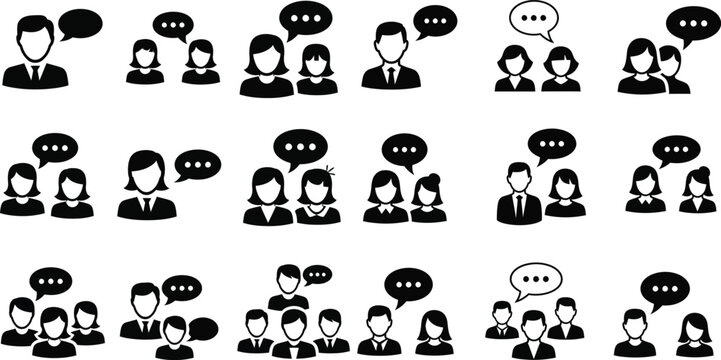 Communication icons diverse people talking in groups and pairs