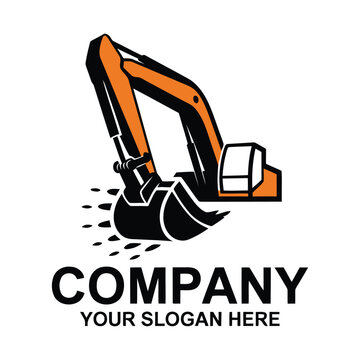 Excavator digging in dirt construction company logo.