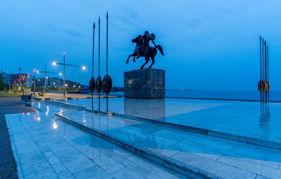 Thessaloniki , Greece - April 14, 2026 : The Statue of Alexander the Great view in Thessaloniki City of Greece