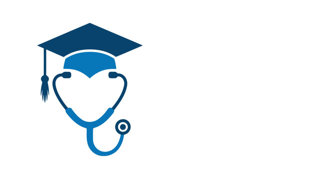 Stethoscope and academic cap symbol for professional medical studies.