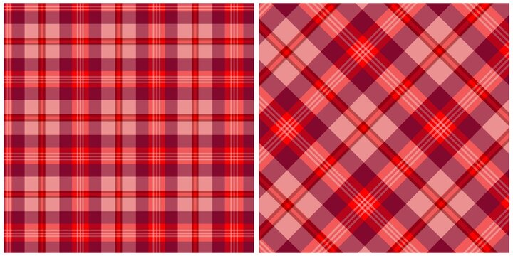 Red and Pink Plaid Seamless Pattern Set, Scottish check pattern