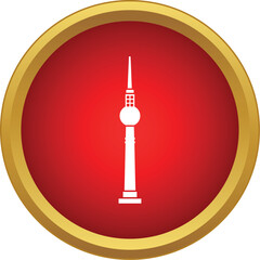 Berlin tv tower icon on red button symbolizing travel and communication © ylivdesign