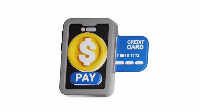 3d looping ui icon credit card used for mobile payment, suitable for financial and technology concepts in marketing materials, blog posts, or social media.