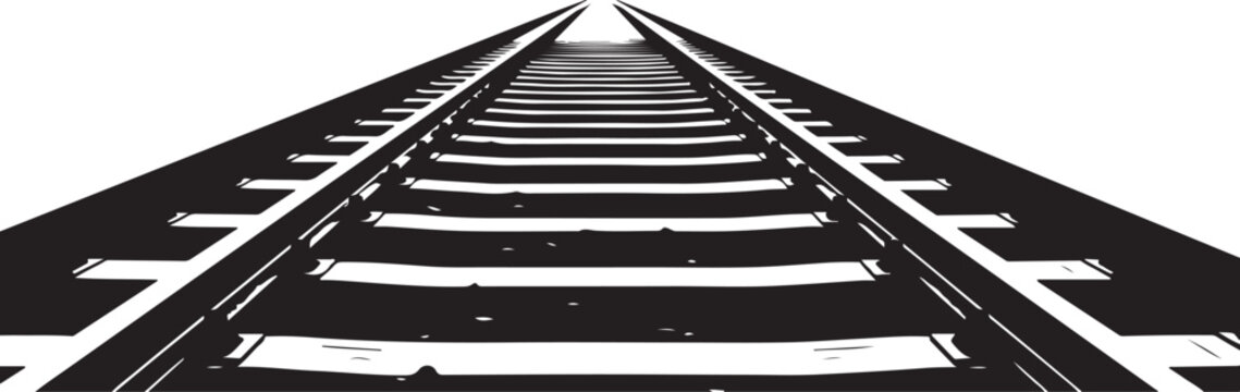 Railroad tracks converging in distance black and white rails