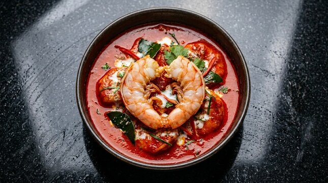 Spicy Thai Red Prawn Curry with Coconut Milk and Kaffir Lime Leaves