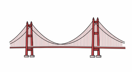 Fototapeta premium Stylized red suspension bridge with two towers and cables