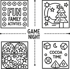 Obraz premium Game night fun family activities cocoa time icons symbols