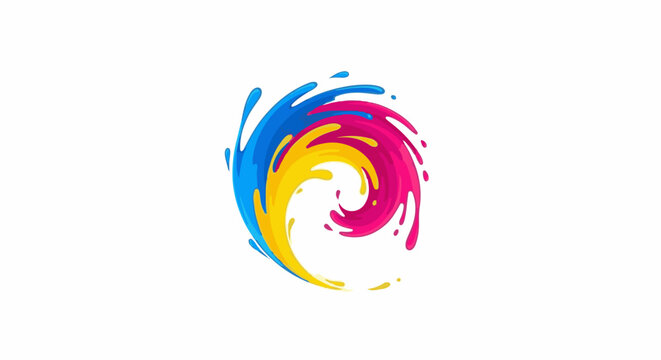 Swirling abstract splash of blue, yellow, and pink paint strokes