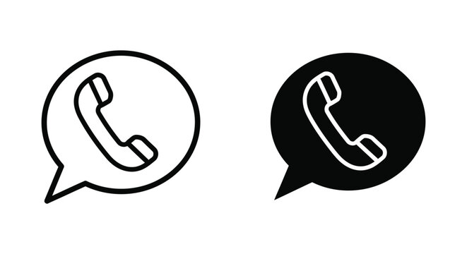 Telephone handset in speech bubble icon set for communication design