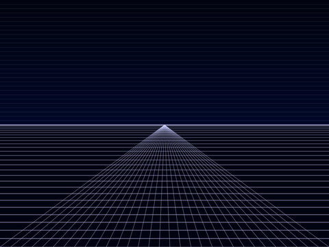 Retrowave Glowing Grid Landscape Cyberpunk Futuristic Wallpaper