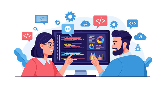 Software Developers Collaborating on Coding Project