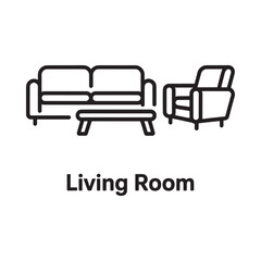 Fototapeta premium living room furniture icon sofa and armchair line drawing