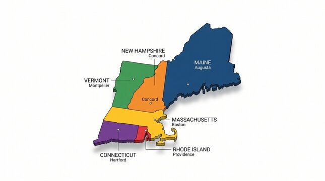 map illustration of New England states
