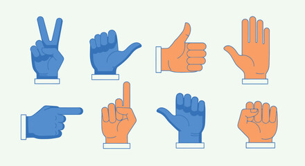 Obraz premium Collection of diverse hand gesture icons for communication and interaction on an isolated white background.
