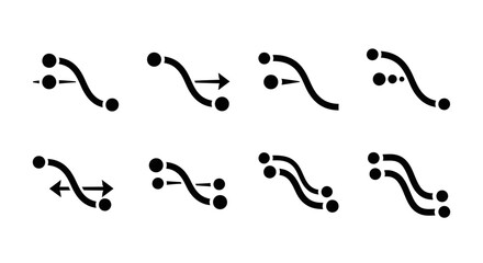 Fototapeta premium Set of abstract linear patterns with dots depicting data flow or signal transmission on an isolated white background.