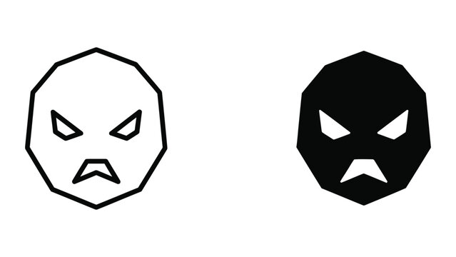 Angry black and white stylized mask icon