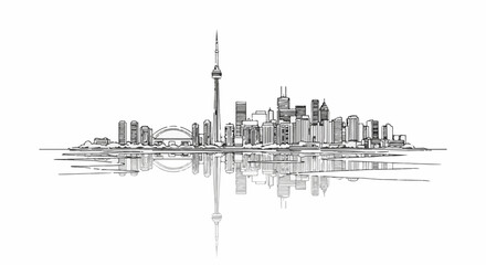 Fototapeta premium Stylized sketch of a city skyline reflected in water