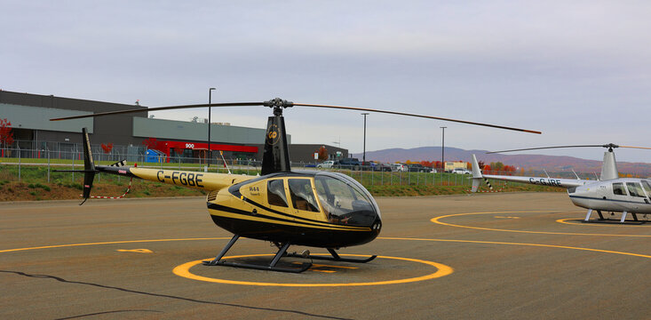QUEBEC CITY CANADA: Complexe Capitale Helicoptere GoHelico's ultramodern helicopters and go over Quebec city