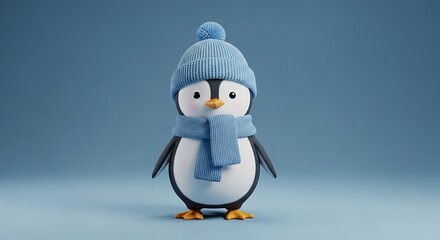 Obraz premium Cute penguin wearing winter hat and scarf