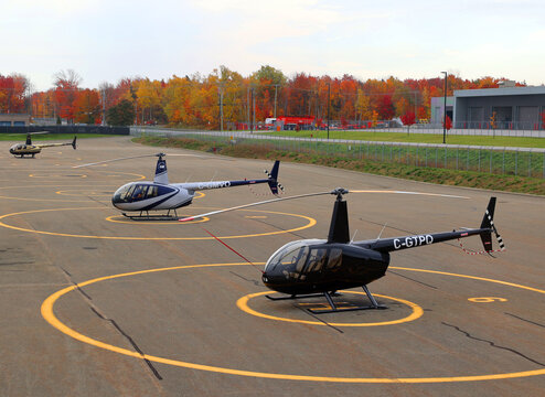 QUEBEC CITY CANADA: Complexe Capitale Helicoptere GoHelico's ultramodern helicopters and go over Quebec city
