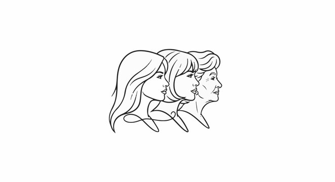 Three women's profiles, young to old, show life stages