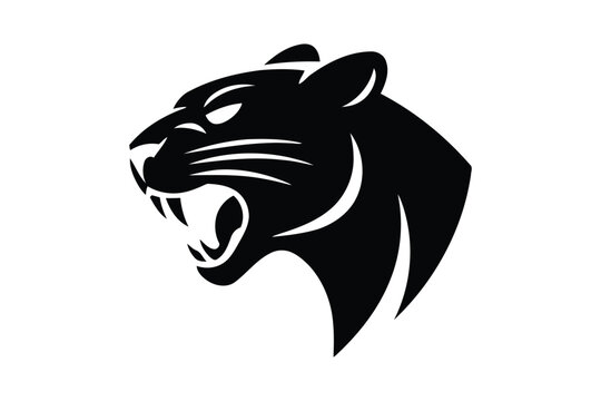 Black and white silhouette of a roaring panther head