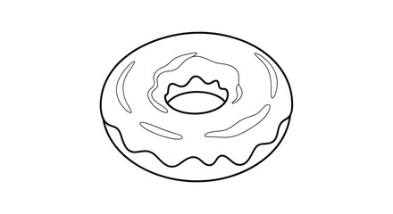 Obraz premium Simple line drawing of a delicious glazed donut with icing highlights the classic shape and texture of this popular sweet bakery treat.