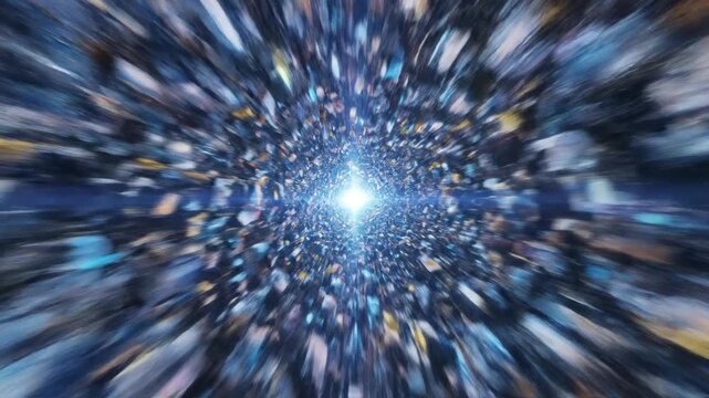 Abstract tunnel with shards and light effects futuristic digital artwork