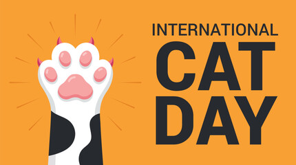 International cat day greeting card with a cute cat paw illustration © Dipta