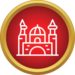Fototapeta premium Outline icon of a building with a dome and minarets in a red circle with a golden border
