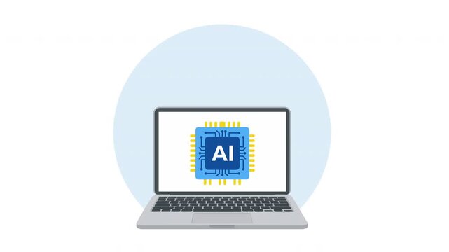 explanation video cartoon animation AI or Artificial Intelligence Concept. Device thinking internet, robot