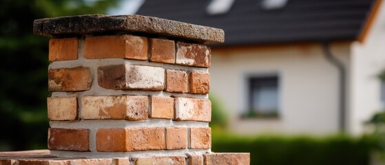 Naklejka premium Brick chimney viewed from below showcasing texture and details in a luxury setting