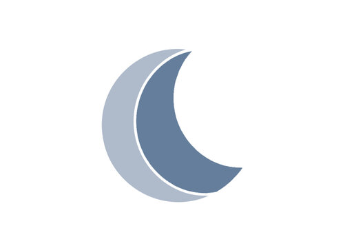 Minimalist Two-Tone Blue Crescent Moon Icon Vector Illustration