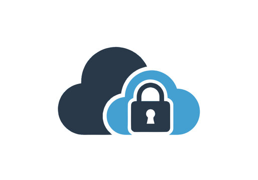 Cloud Security Icon - Padlock and Overlapping Clouds Symbol for Data Protection and Cybersecurity