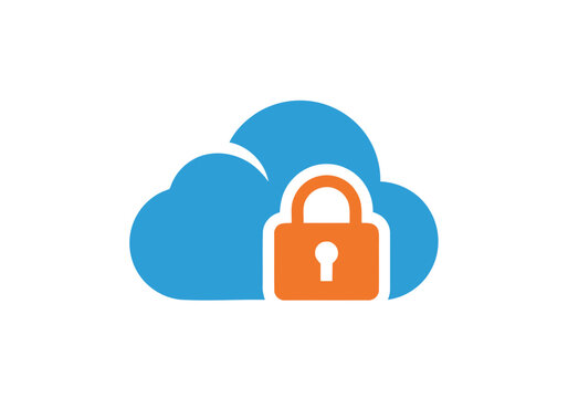 Cloud Security Concept Logo with Orange Padlock and Blue Cloud Icon for Data Protection