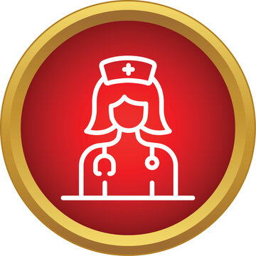 Healthcare worker icon in red circular button with gold frame