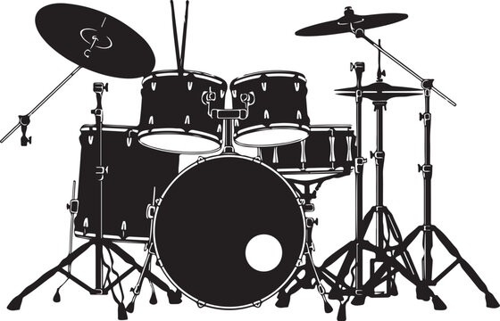 Black drum set with cymbals on stands drums music