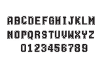 Obraz premium Pixel Outline Alphabet and Numbers Set — Retro Block Typeface Font for Gaming, Posters, UI & Digital Design