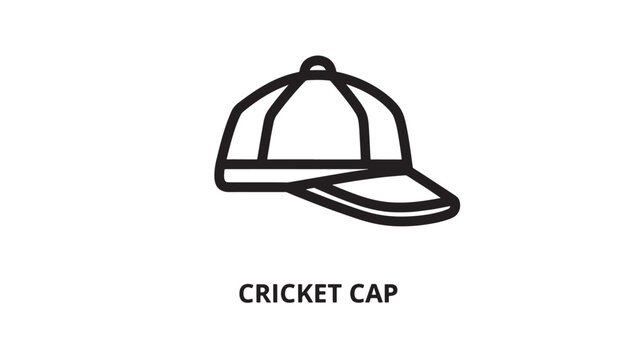 a black line art illustration of a cricket cap on a white background, ideal for sports, fashion, or editorial use